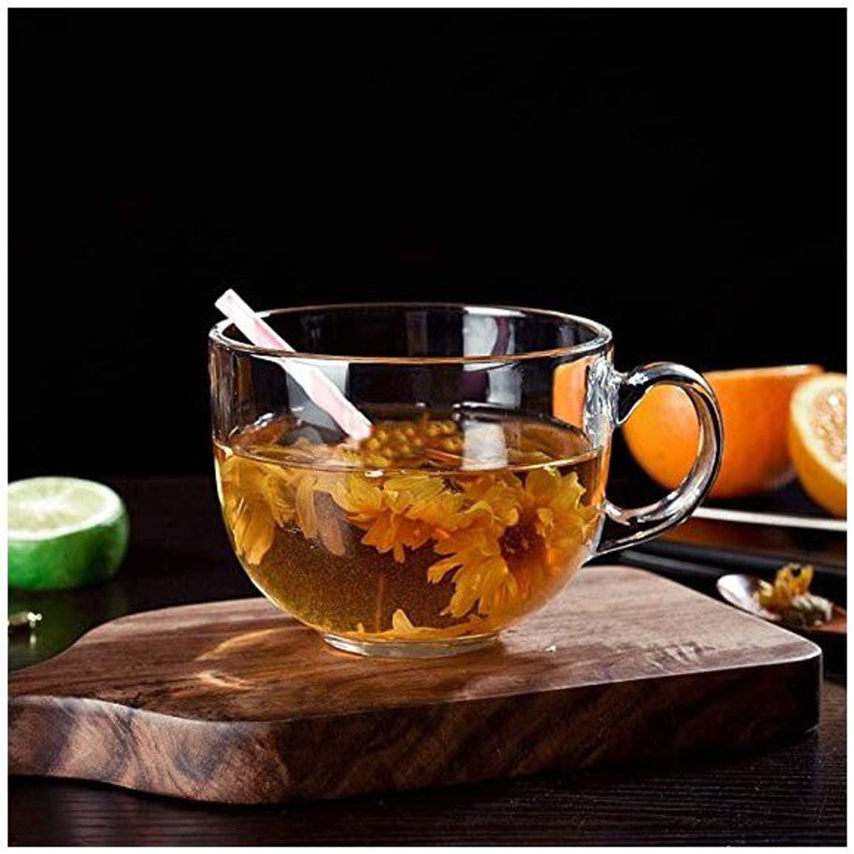 INSPIRA MARKET - Juego de 6 tazas con mango de vidrio transparente 420 ml