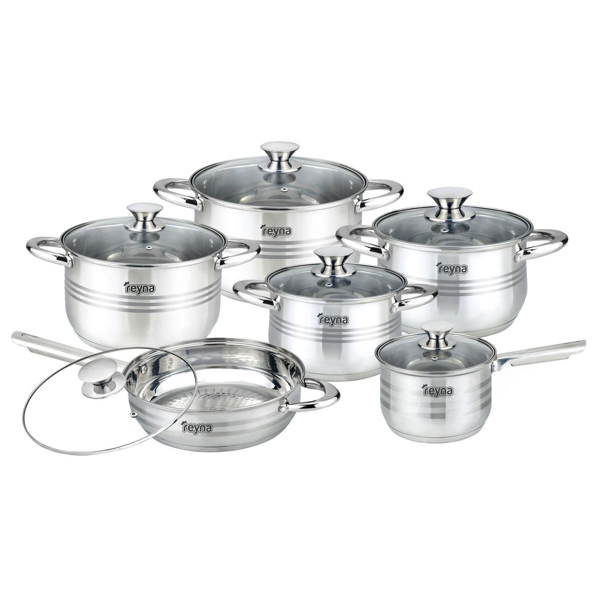 Reyna - Juego ollas de acero Professional 12 piezas (Clear)