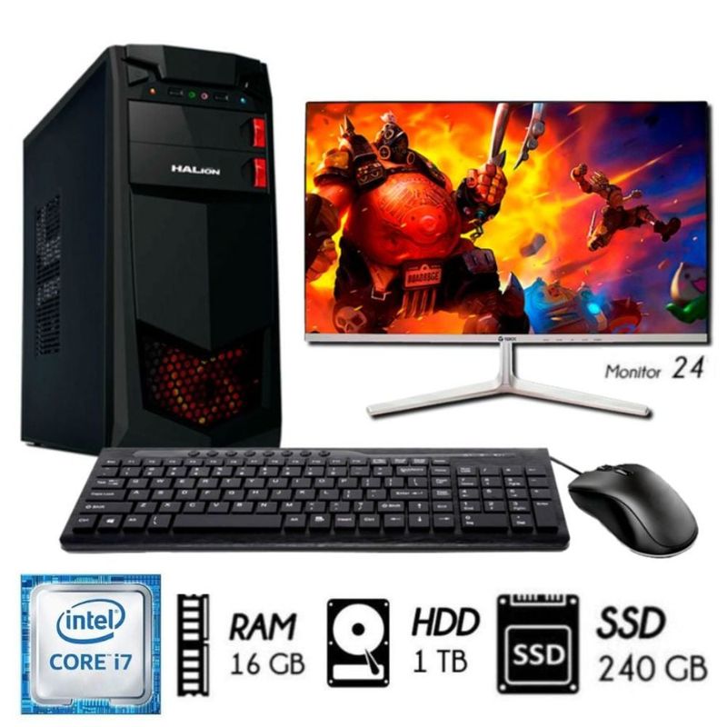 INTEL - Computadora Pc Intel Core i7 32ghz Ram 16GB Disco 1TB+SSD 240GB Monitor 24´´