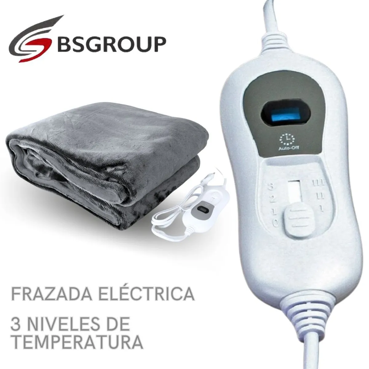 GENERICO - Frazada Eléctrica Segura Temperatura Regulable Lavable BS Group Gris