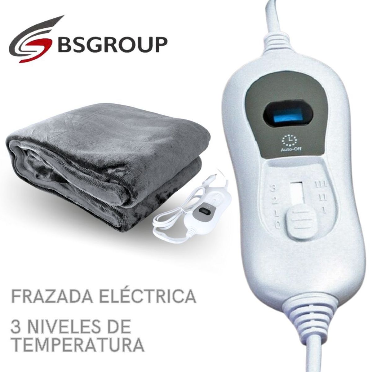GENERICO - Frazada Eléctrica Segura Temperatura Regulable Lavable BS Group Gris