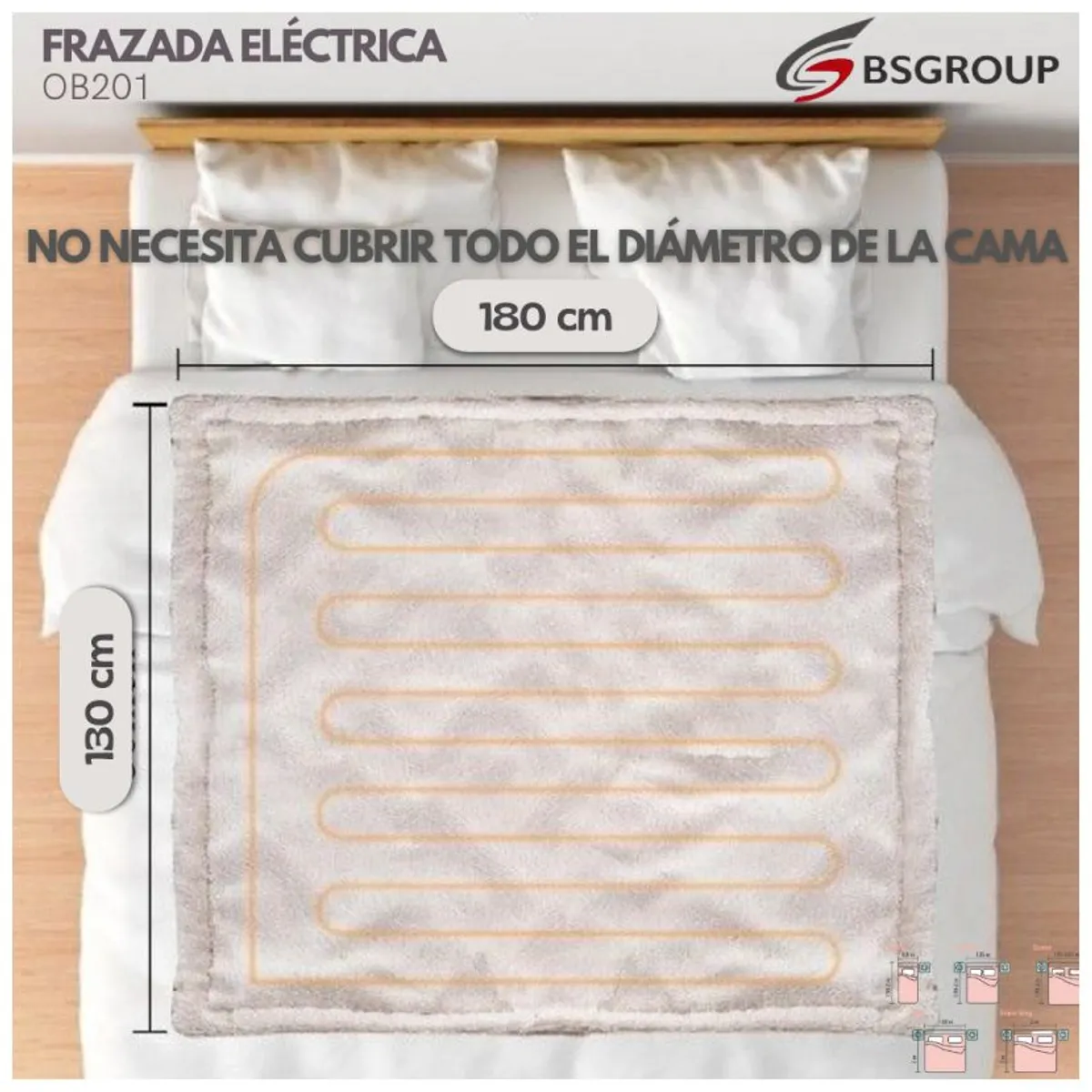 GENERICO - Frazada Eléctrica Segura Temperatura Regulable Lavable BS Group Gris