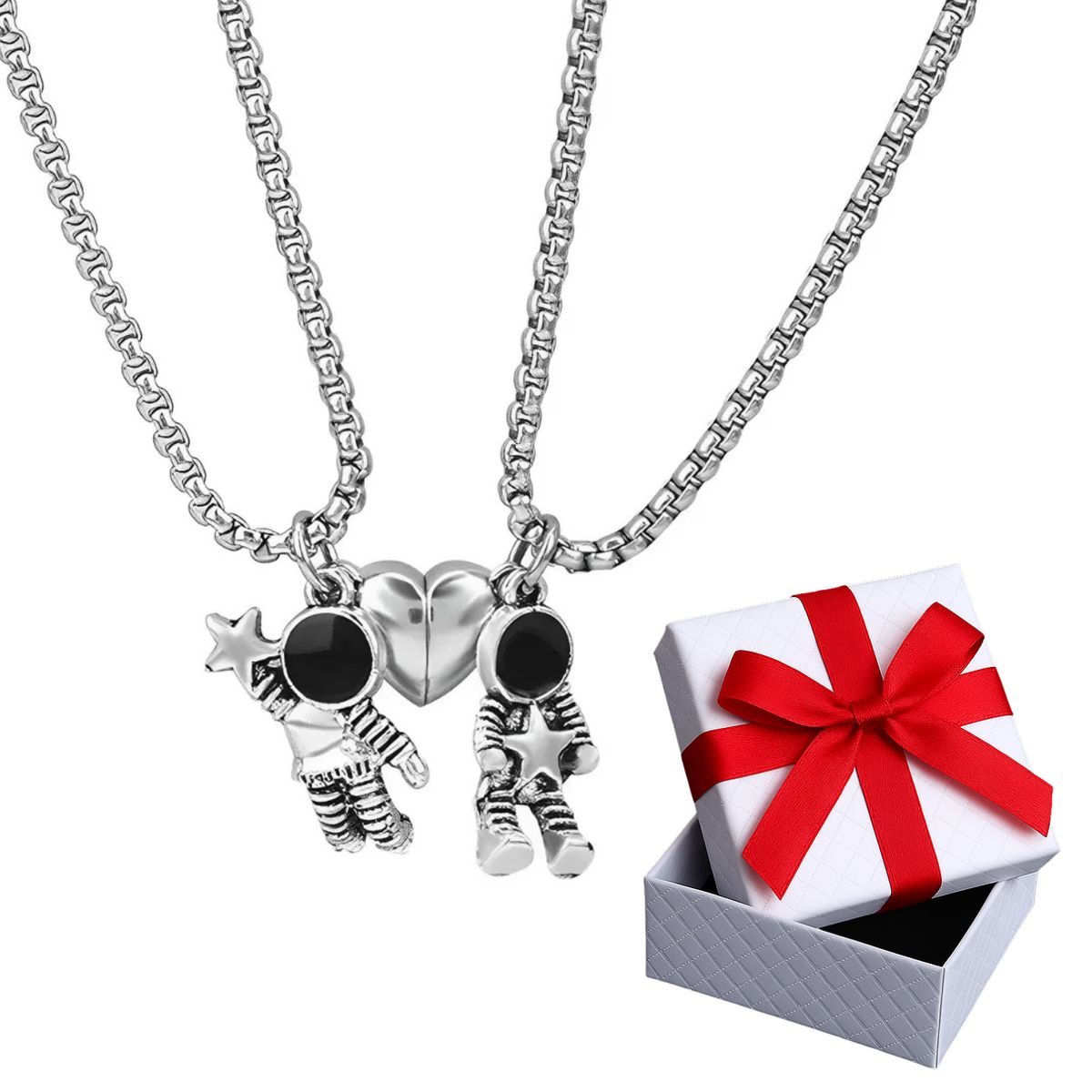 GENERICO - Collar Parejas Astronautas Imantado Joya Regalo Novios Acero
