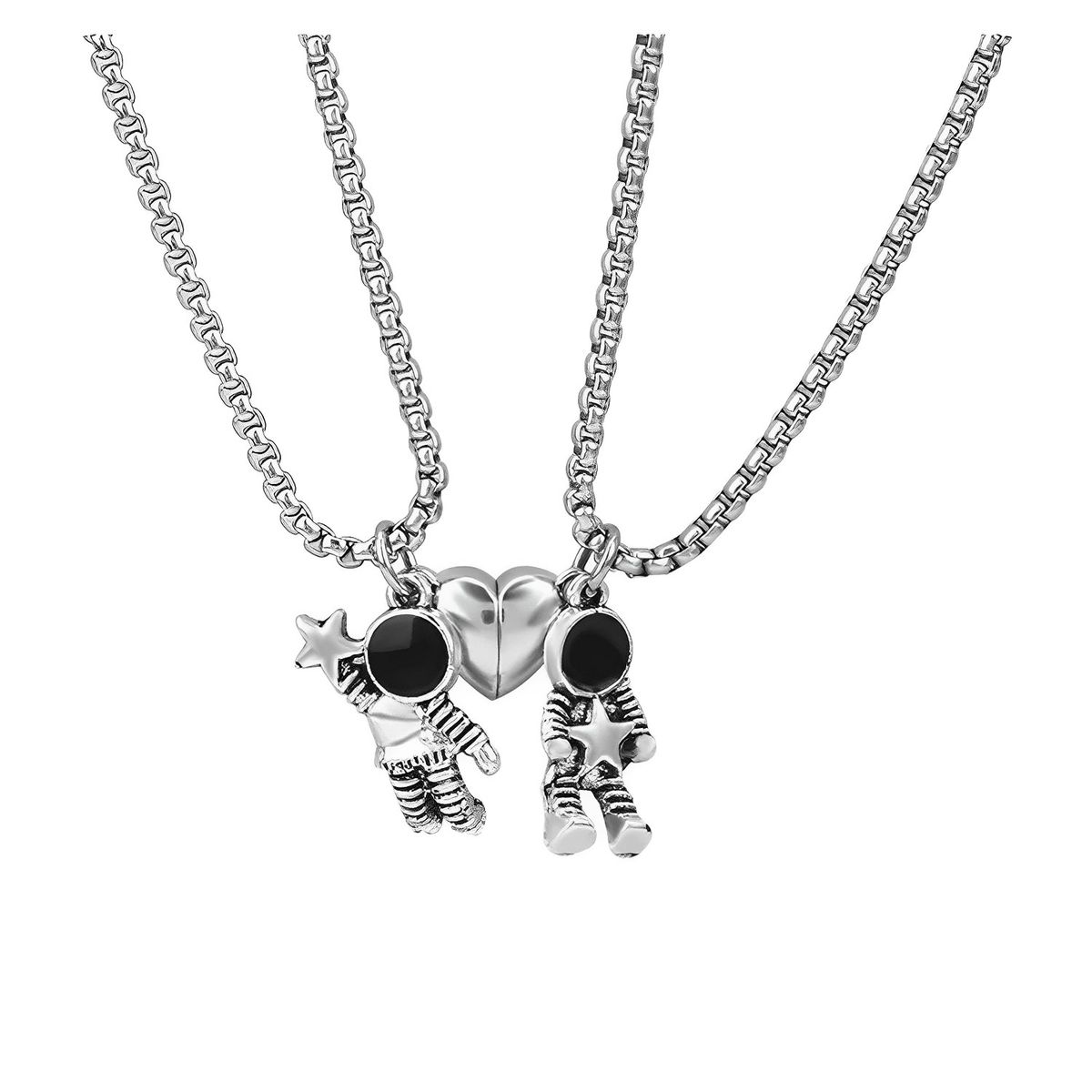 GENERICO - Collar Parejas Astronautas Imantado Joya Regalo Novios Acero