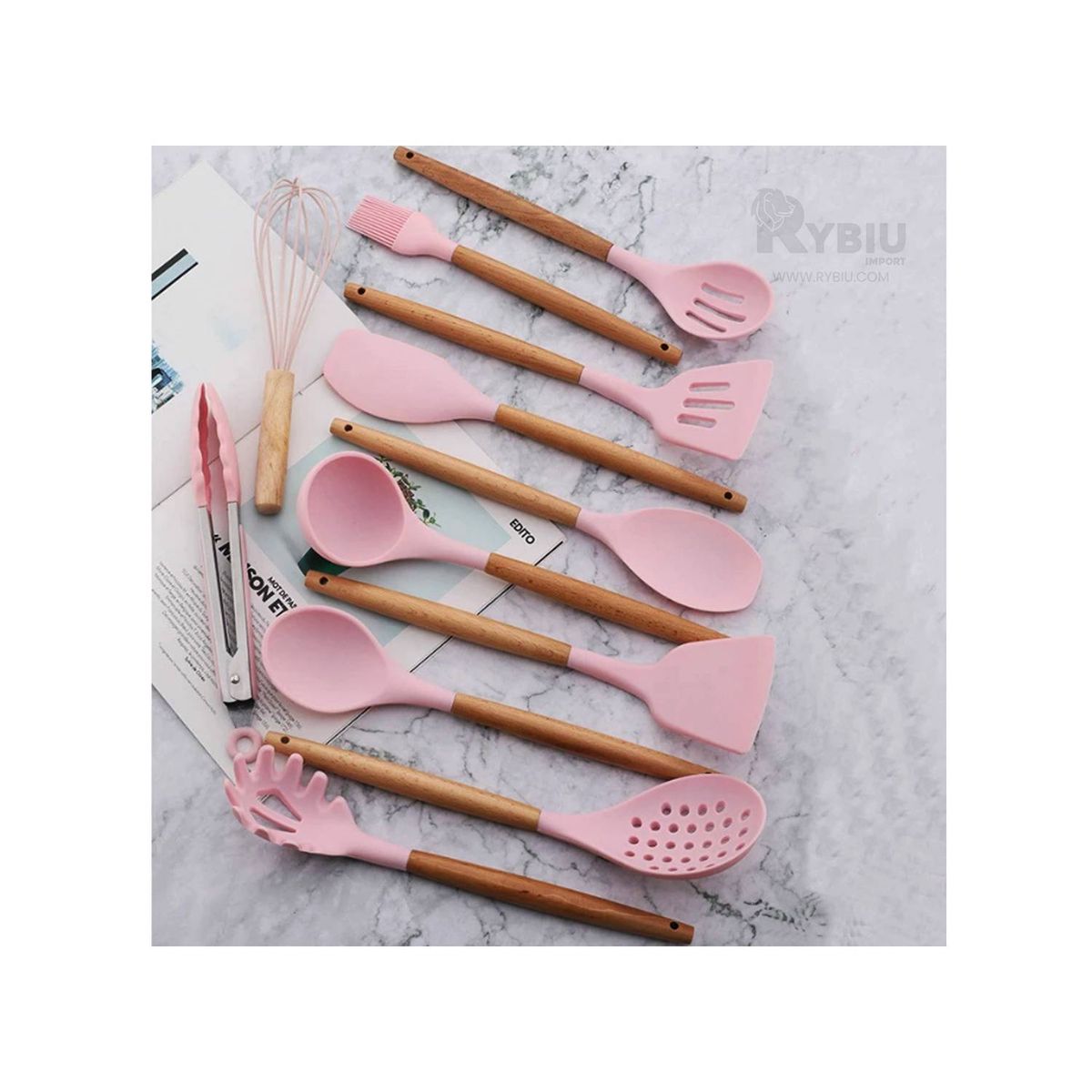 GENERICO - SET DE 12 UTENSILIOS PARA COCINA Y REPOSTERIA  ROSADO