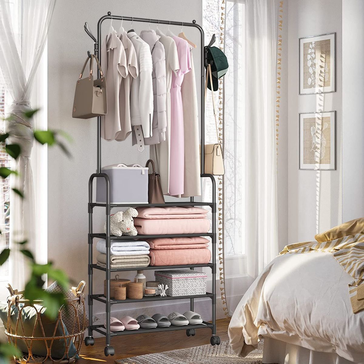 GENERICO - Organizador Colgador para Ropa Perchero Ruedas Estante Zapatero