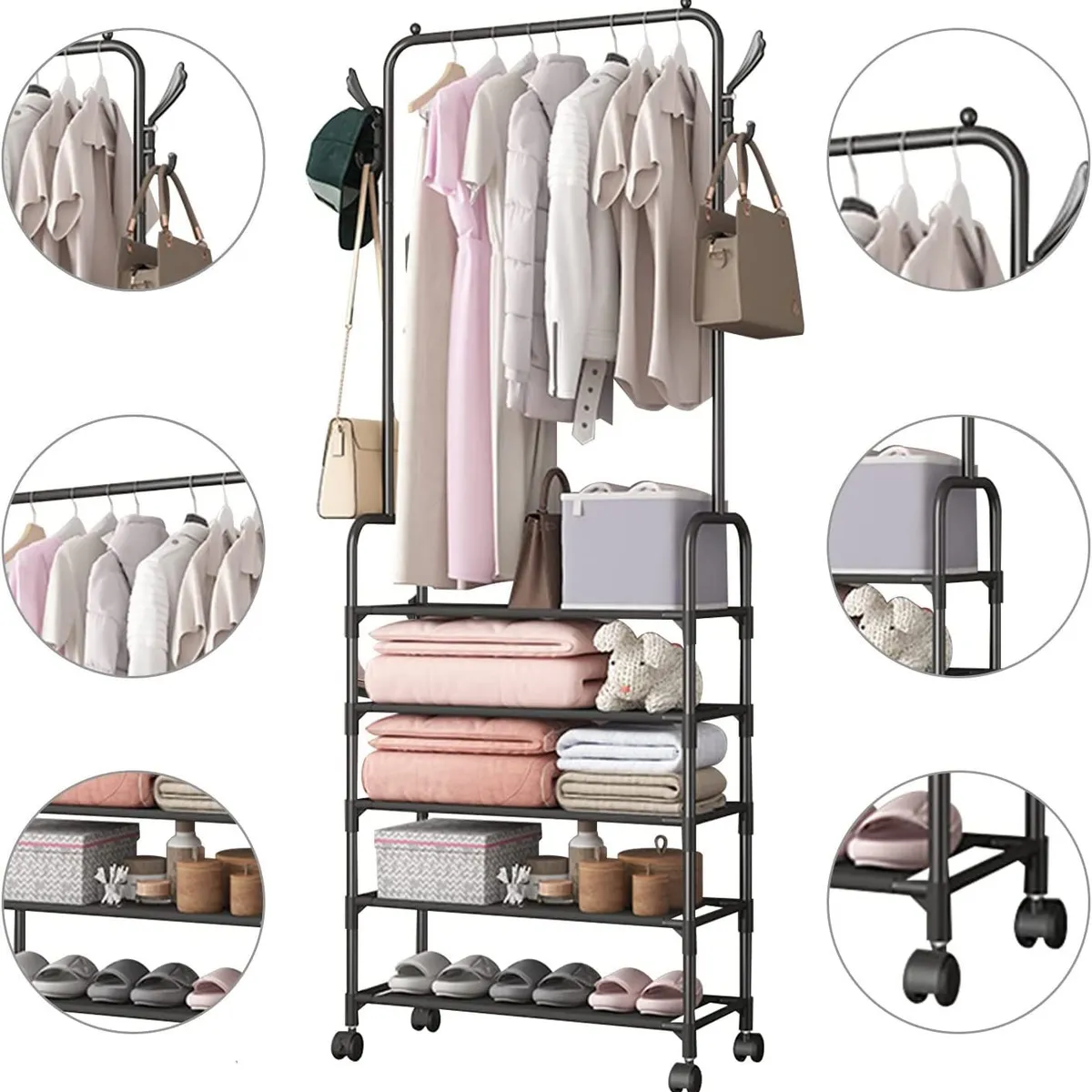 OEM - Organizador Colgador de Ropa Perchero Ruedas Estante Zapatero