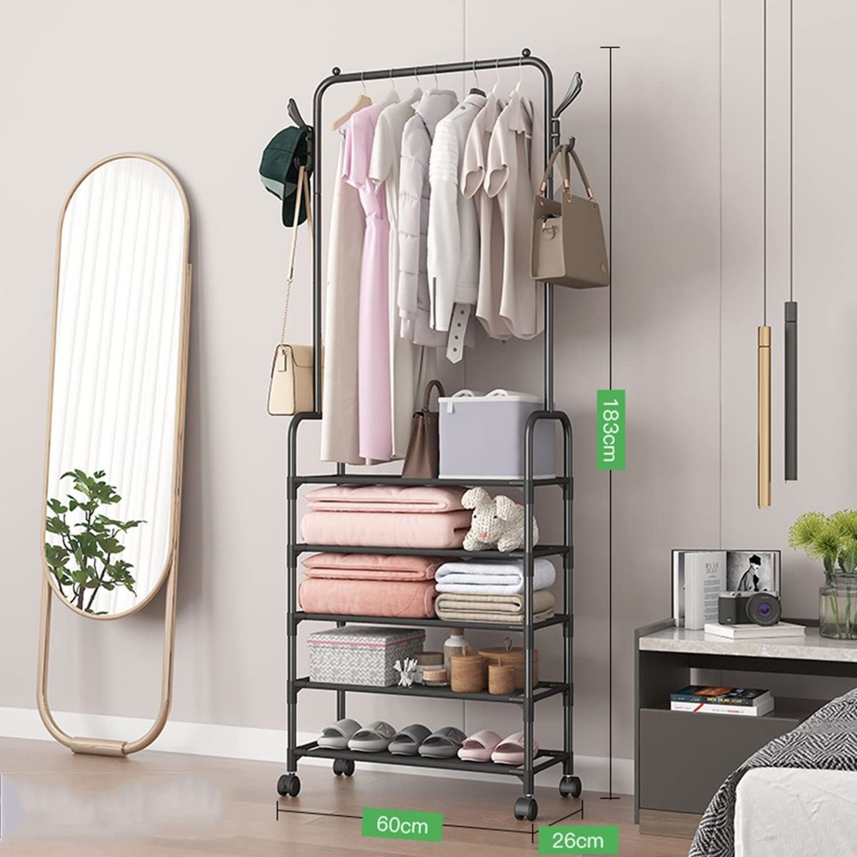 OEM - Organizador Colgador de Ropa Perchero Ruedas Estante Zapatero