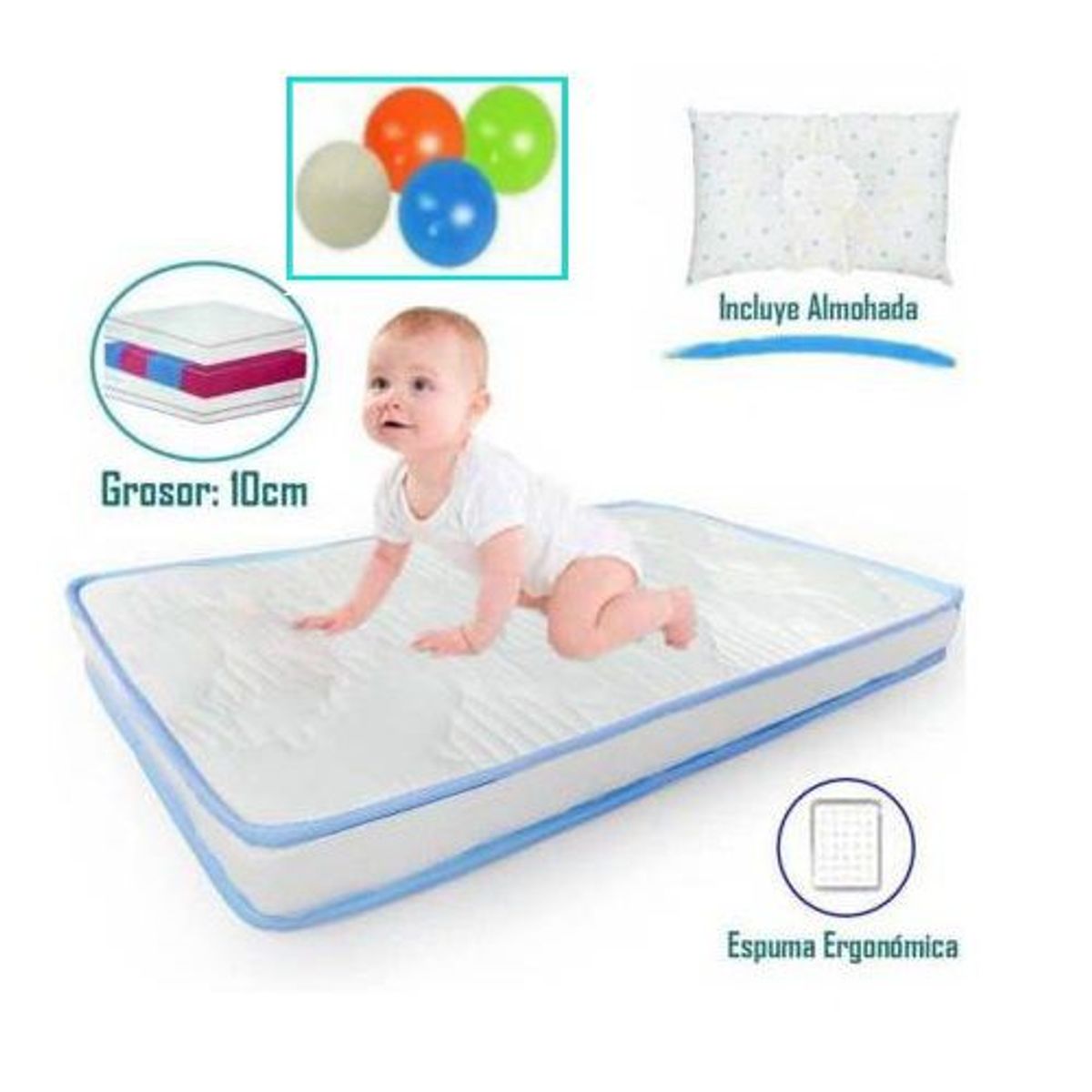 INFANTI - Colchon de cuna para bebes 110x67  pelotas