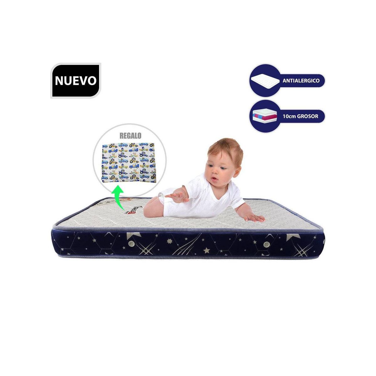 INFANTI - Colchón de bebes para cuna Azul 110x67cm