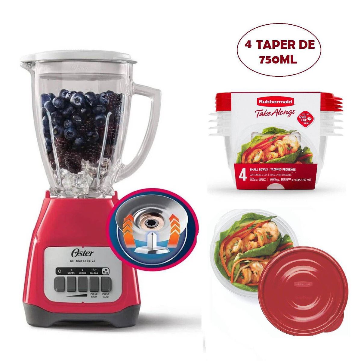 OSTER - Licuadora BLSTKAGMPB Sandía y Taper x4 hermético 757ml