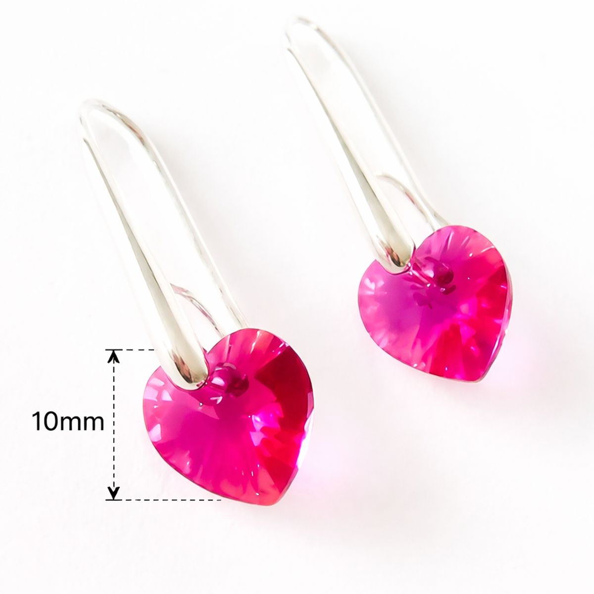 SIFRAH SHOP - Aretes Plata 925 Corazón Fucsia con Cristal – Aretes Elegantes para Mujer Ideales para Regalo