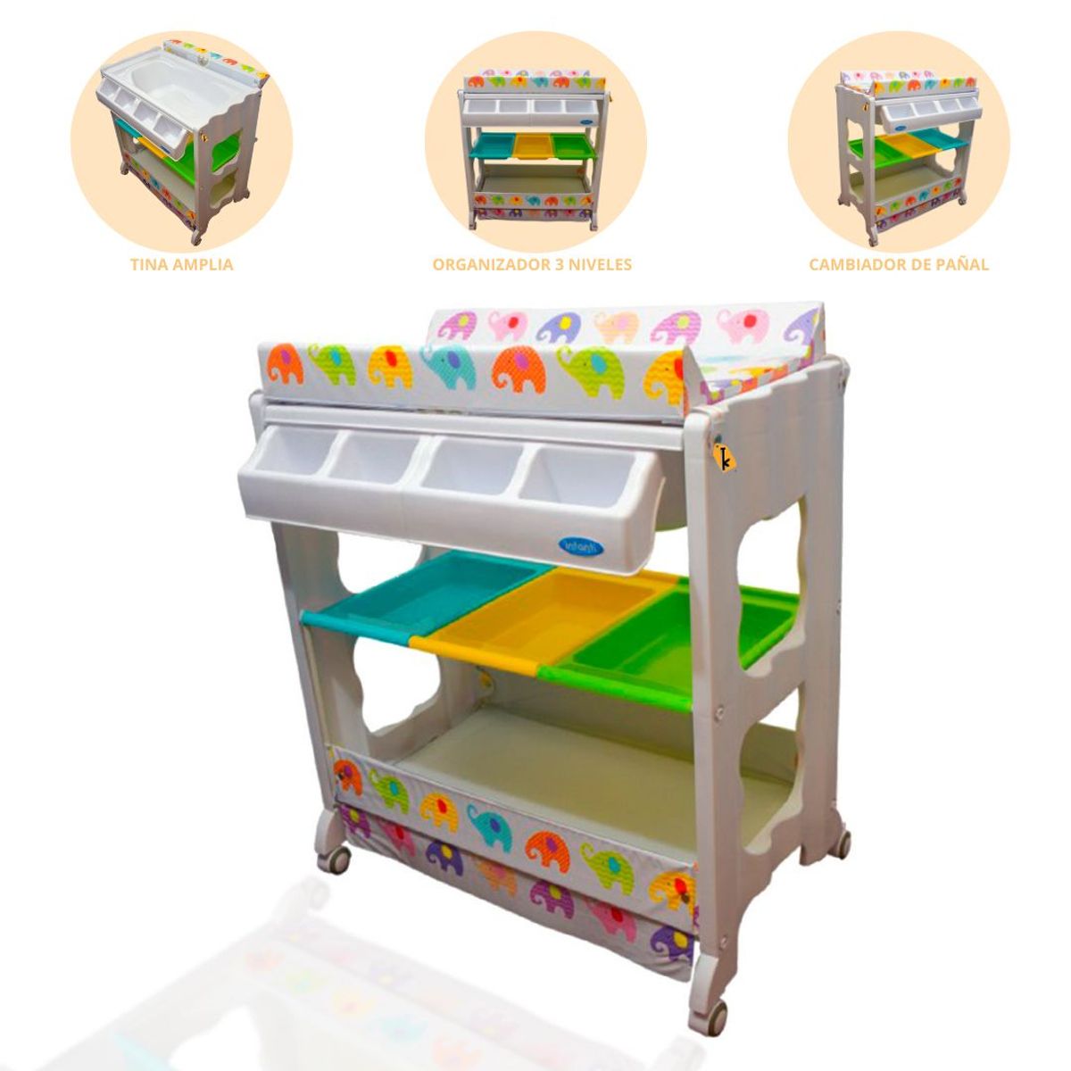 INFANTI - Bañera Cambiador 3 Pisos ¨ELEPHANTS¨