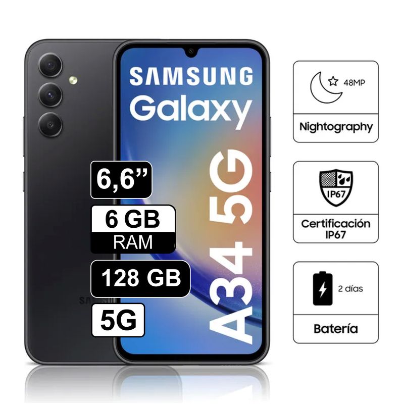SAMSUNG - Samsung A34 5G 6GB RAM 128GB Triple Camara - Negro