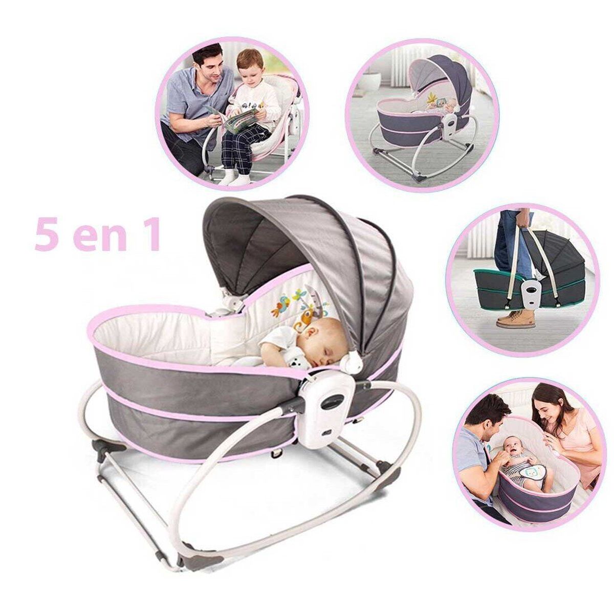 GENERICO - Silla mecedora moisés 5 en 1 Rosado