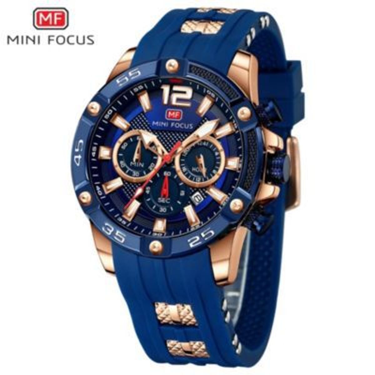 MINI FOCUS - Reloj Mini Focus Acero Oro Rosa Azul y Silicona Azul MIN-2_.