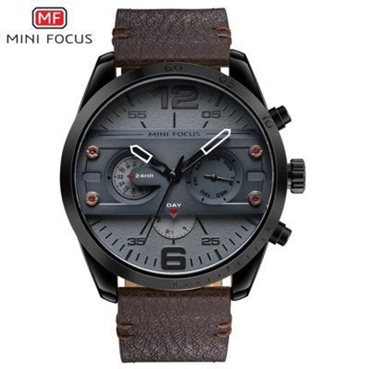 MINI FOCUS - Reloj Mini Focus Acero Negro y Cuero Marrón MIN-19