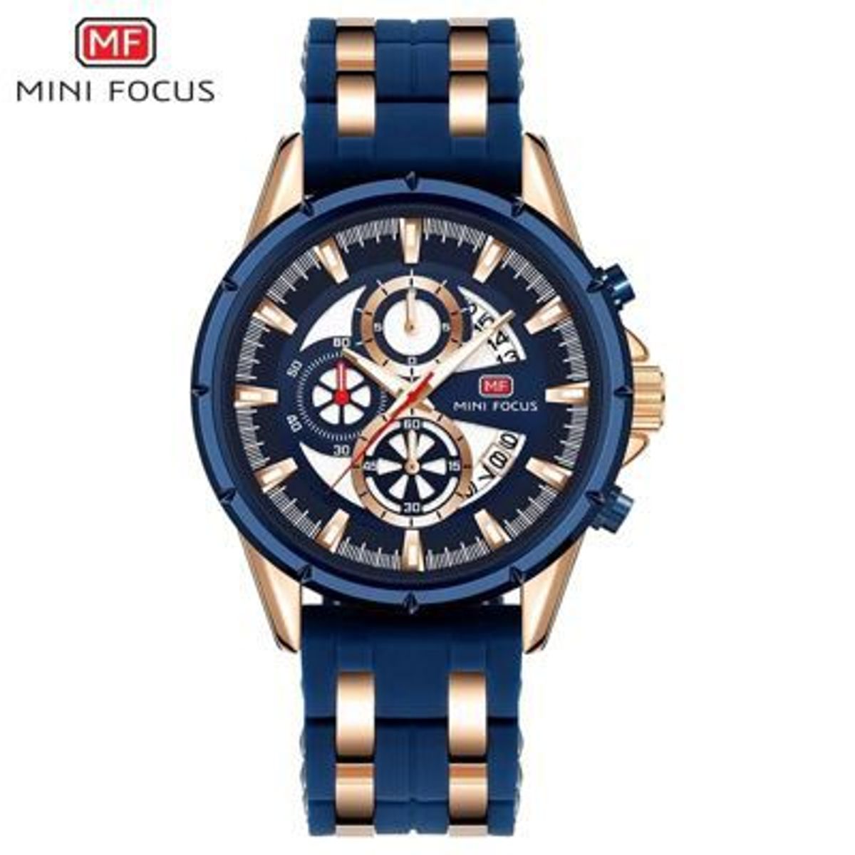 MINI FOCUS - Reloj Mini Focus Acero Oro Rosa Azu l y Silicona Azul MIN-18