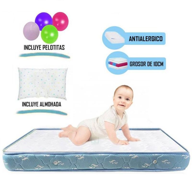 GENERICO - Colchon para cuna con almohada Celeste  Pelotas
