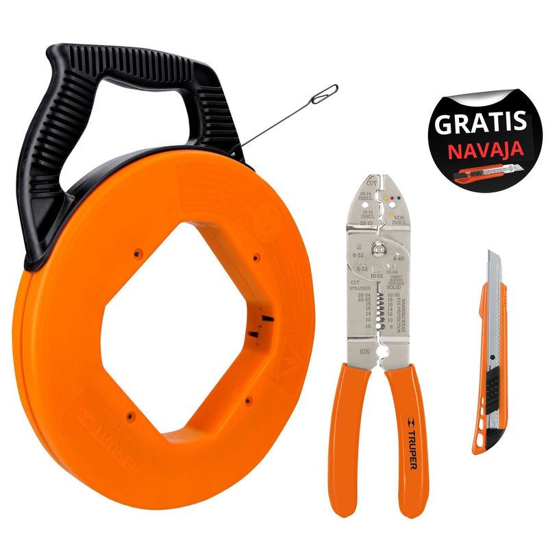 TRUPER - COMBO Wincha Pasacables 15m USO RUDOalicate pelacable 9 Truper