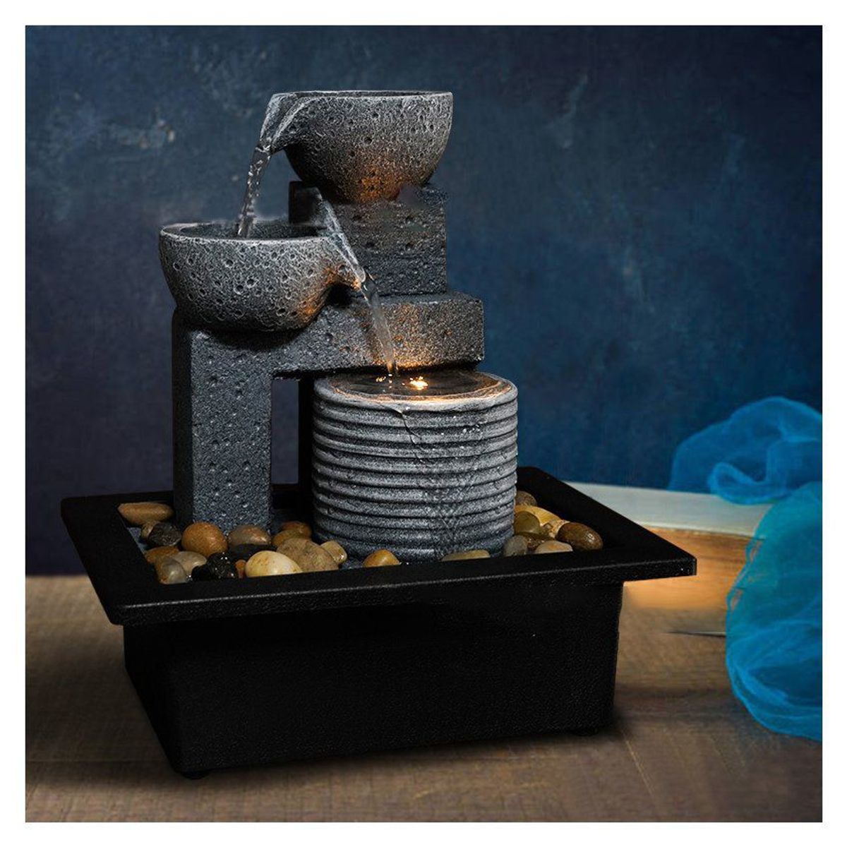 PUREPOWER - Fuente de relajacion para piedras naturales de mesa cascada iluminada