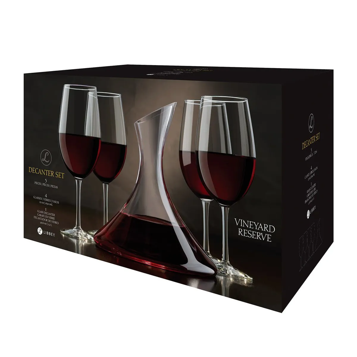 LIBBEY - Juego de 4 Copas y Decantador 5 Piezas