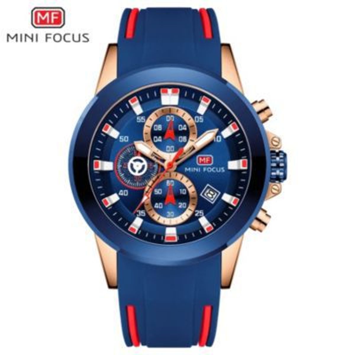 MINI FOCUS - Reloj Mini Focus Acero Oro Rosa Azul y Silicona Azul Rojo MIN-13