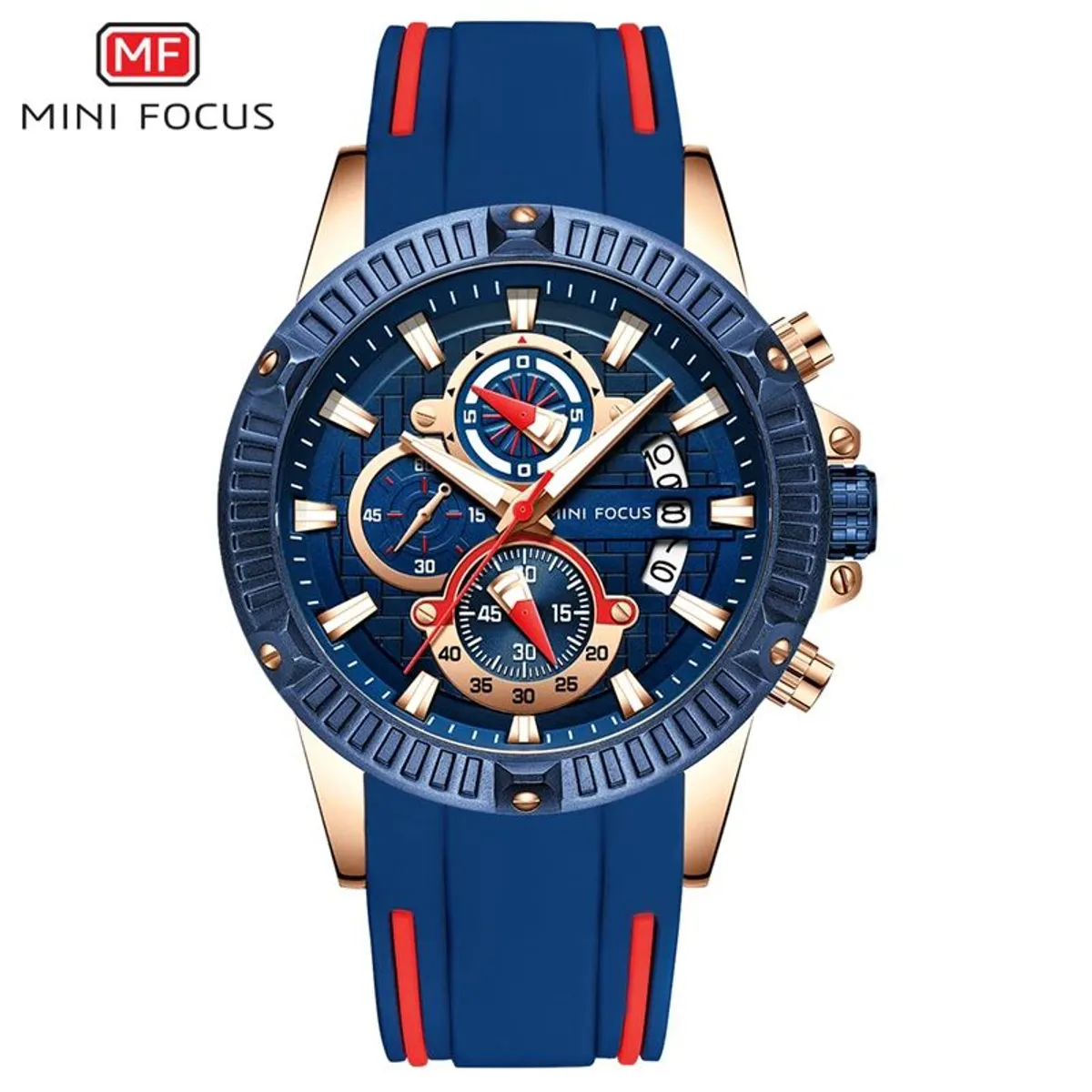 MINI FOCUS - Reloj Mini Focus Acero Oro Rosa Azul y Silicona Azul MIN-10