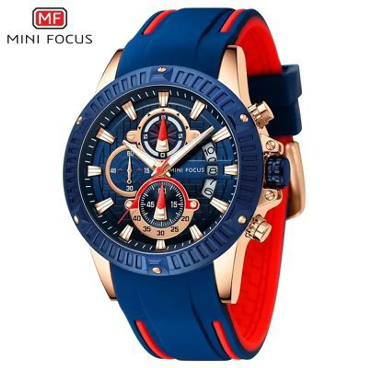 MINI FOCUS - Reloj Mini Focus Acero Oro Rosa Azul y Silicona Azul MIN-10
