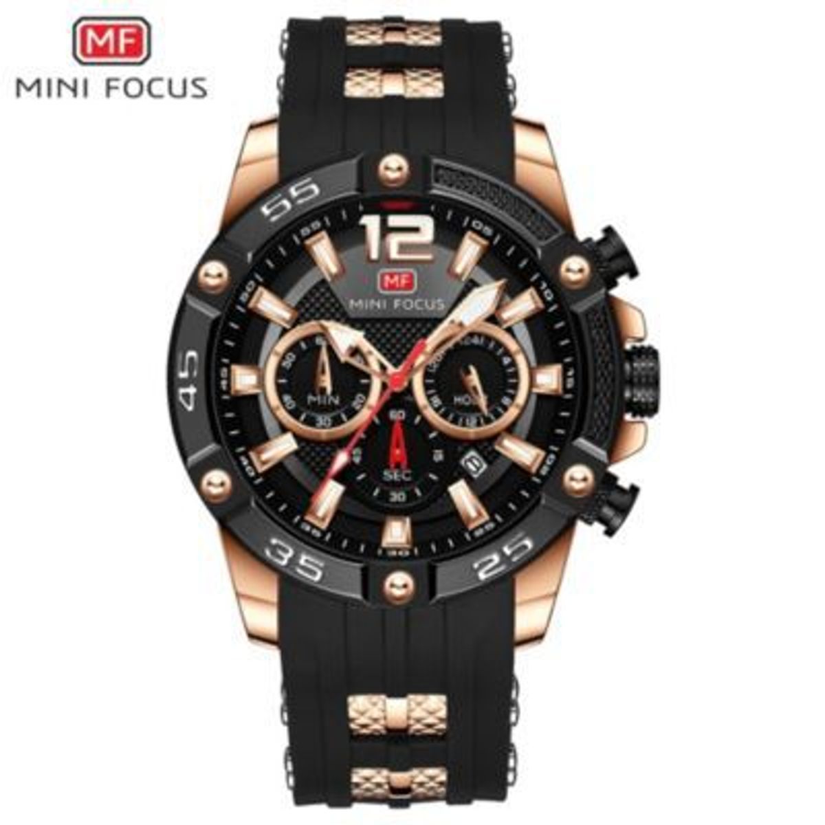 MINI FOCUS - Reloj Mini Focus Acero Oro Rosa Negro y Silicona Negro MIN-1