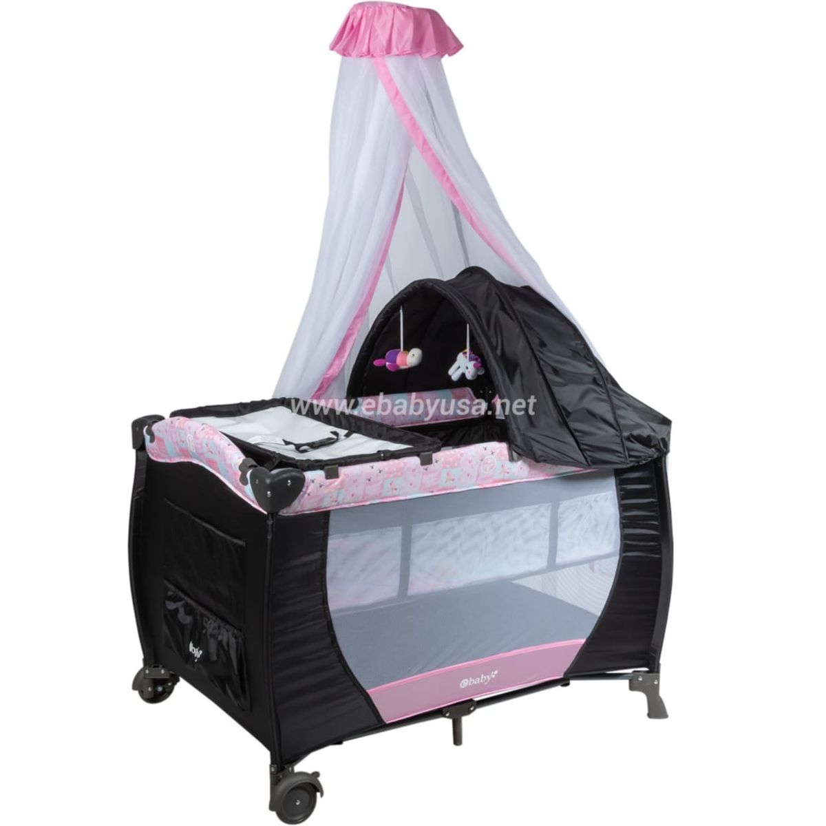 EBABY - Cuna Corral Mecedora Sally ROSA 716-B
