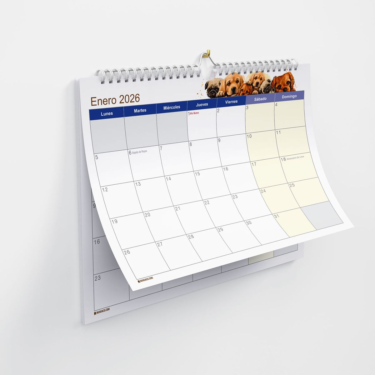 MIHUACO - Planner Planificador Calendario 2026 Mensual -A3 - Perritos