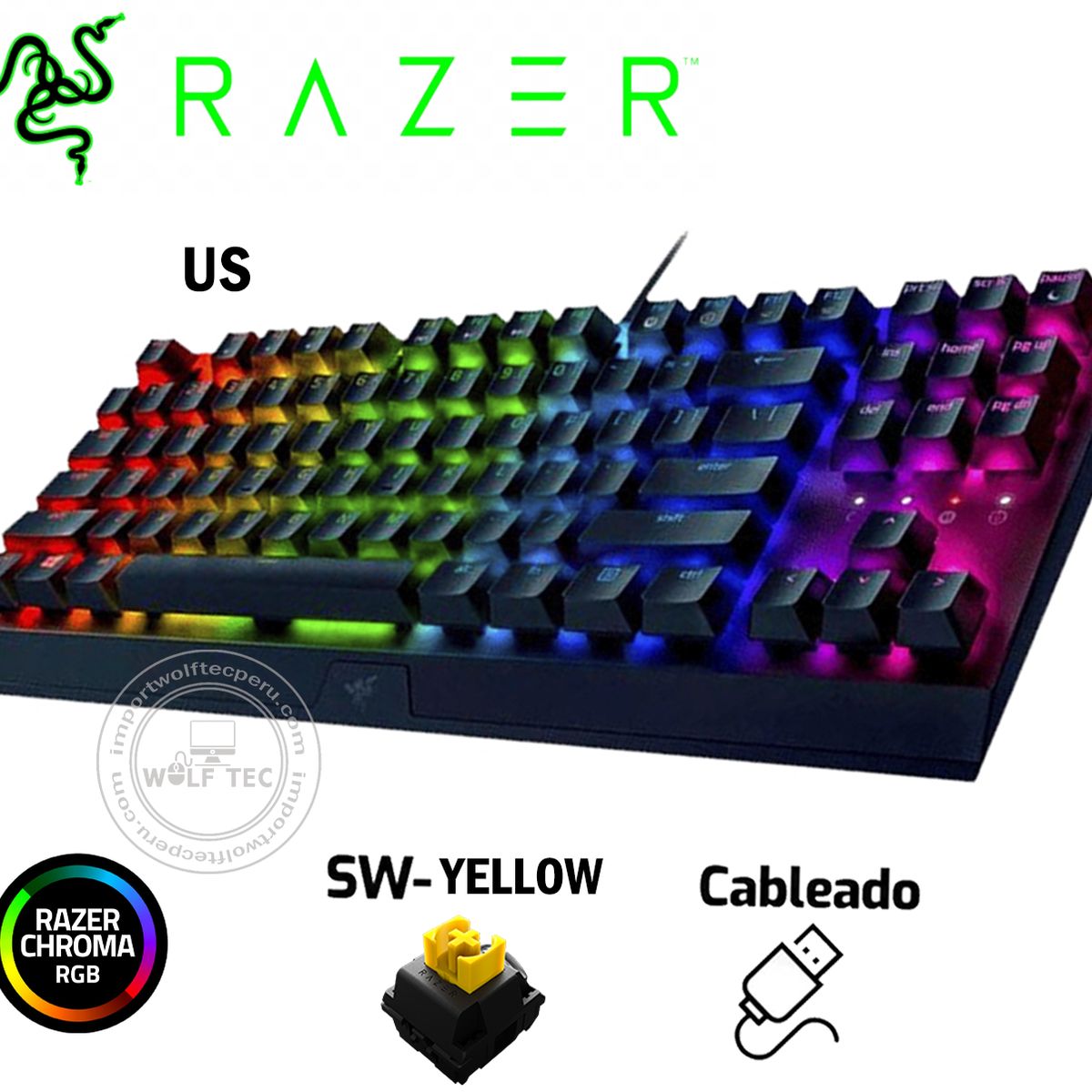 RAZER - TECLADO RAZER BLACKWIDOW V3 TKL MECHANICAL YELLOW SW US CHROMA NEGRO