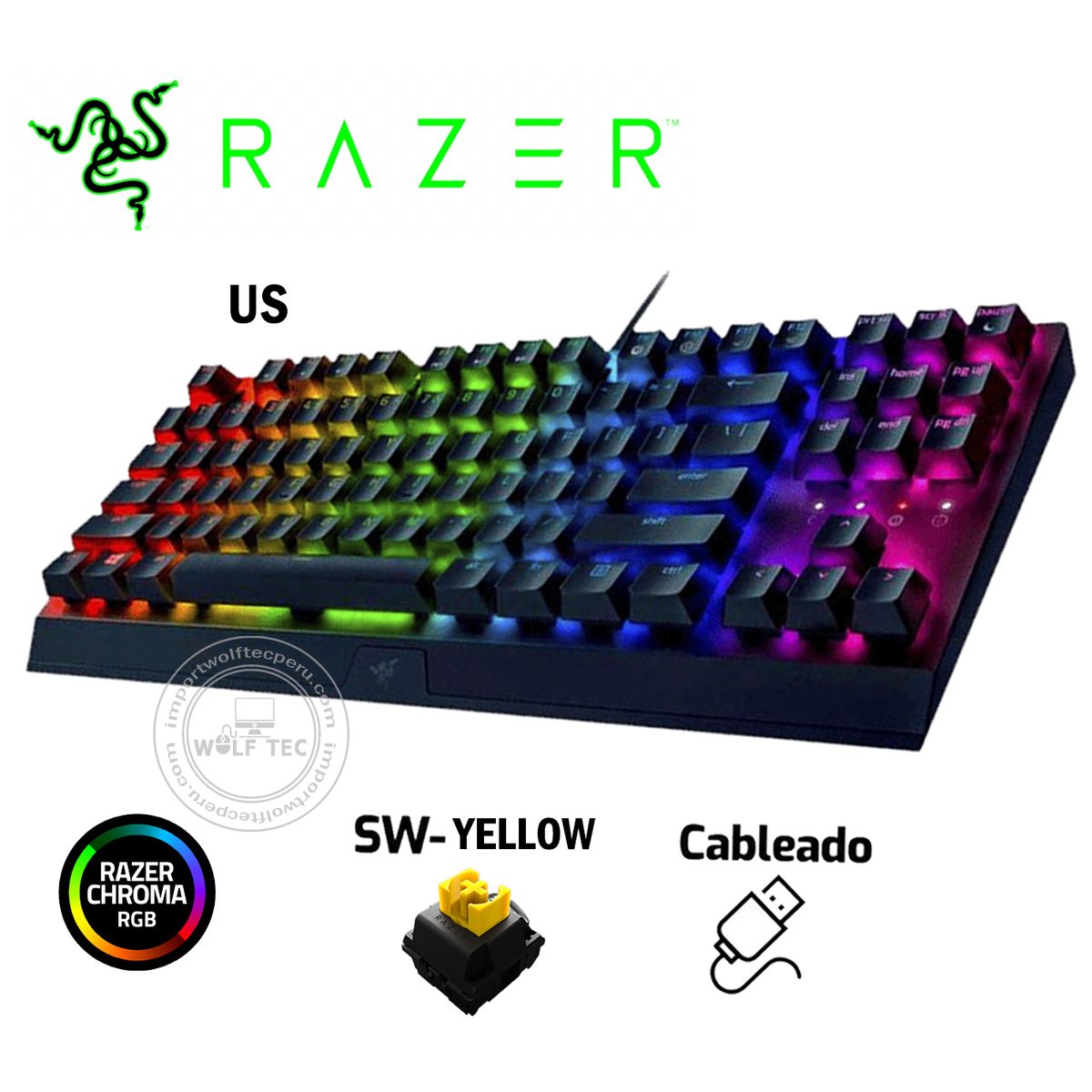 RAZER - TECLADO RAZER BLACKWIDOW V3 TKL MECHANICAL YELLOW SW US CHROMA NEGRO