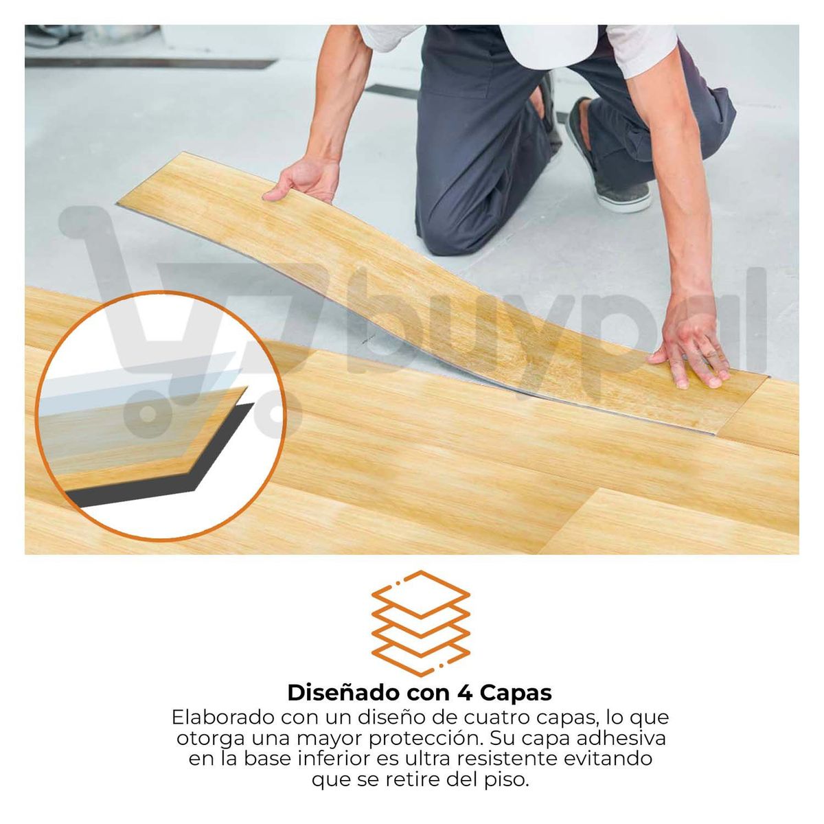 BUYPAL - Piso Adhesivo PVC 5 Metros Cuadrados Madera Texturizada