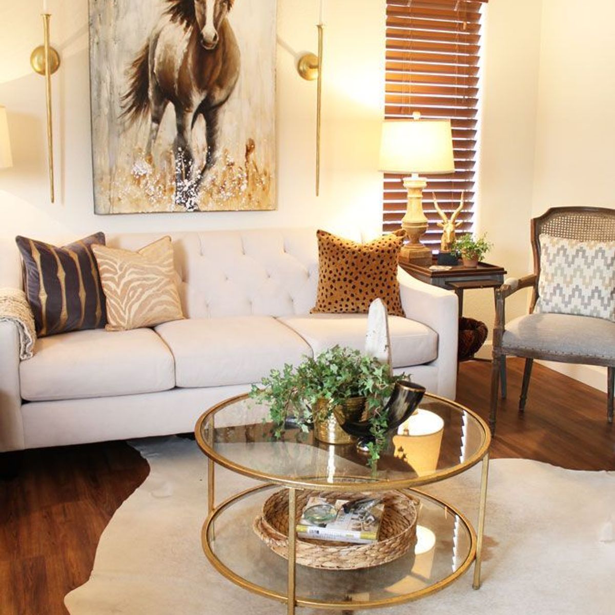 GENERICO - Mesa De Centro  Lorem Dorado Redonda Con Vidrio