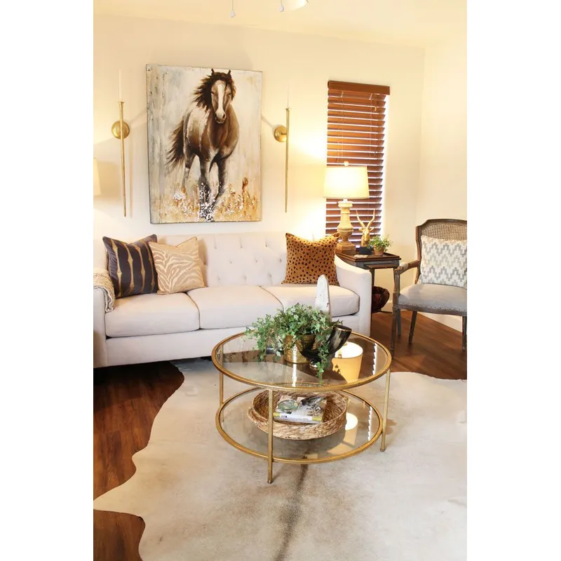 GENERICO - Mesa De Centro  Lorem Dorado Redonda Con Vidrio