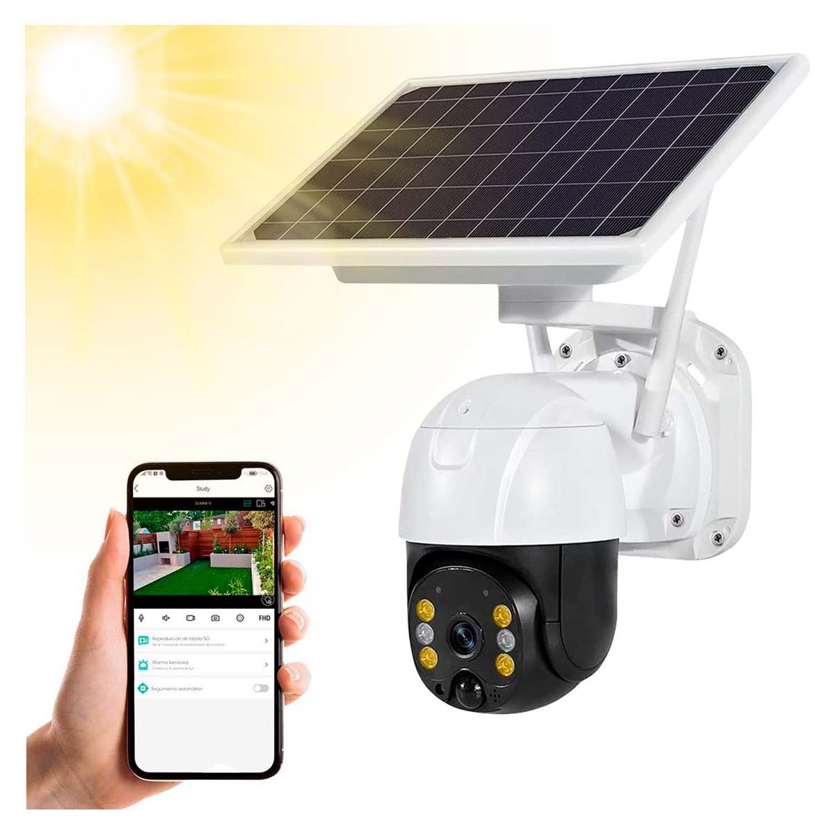 BUYPAL - Cámara IP Solar Recargable Wifi Con Sensor De Movimiento Exterior