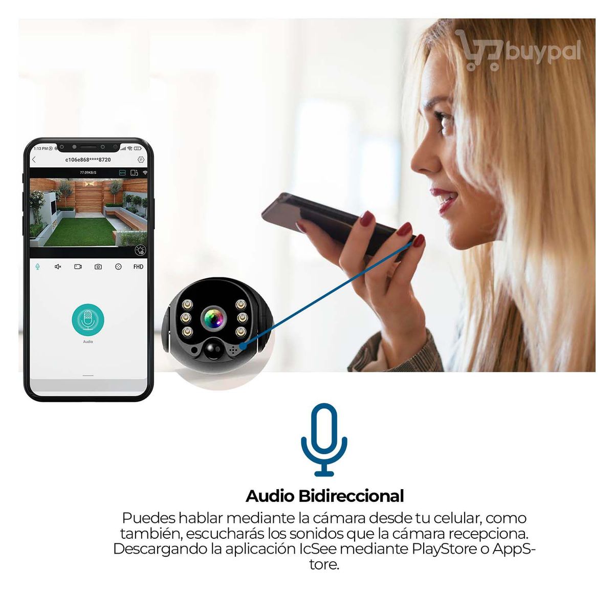 BUYPAL - Cámara IP Solar Recargable Wifi Con Sensor De Movimiento Exterior