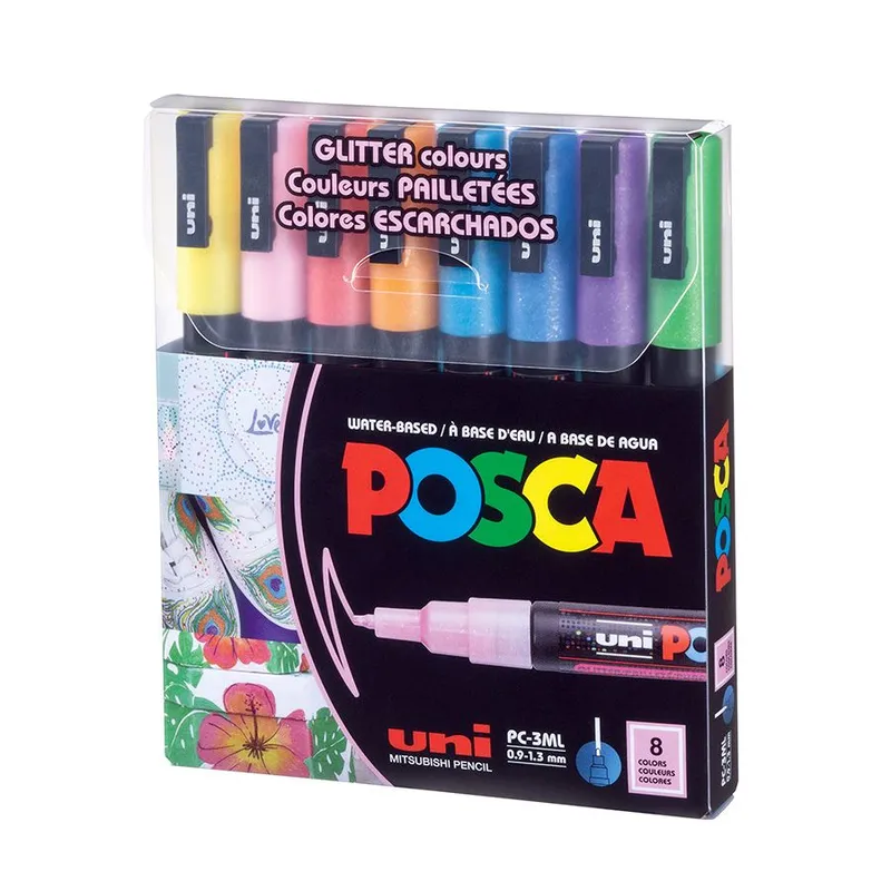 POSCA - POSCA Pack PC-3ML 8C Glitter Color Nueva Presentación X8