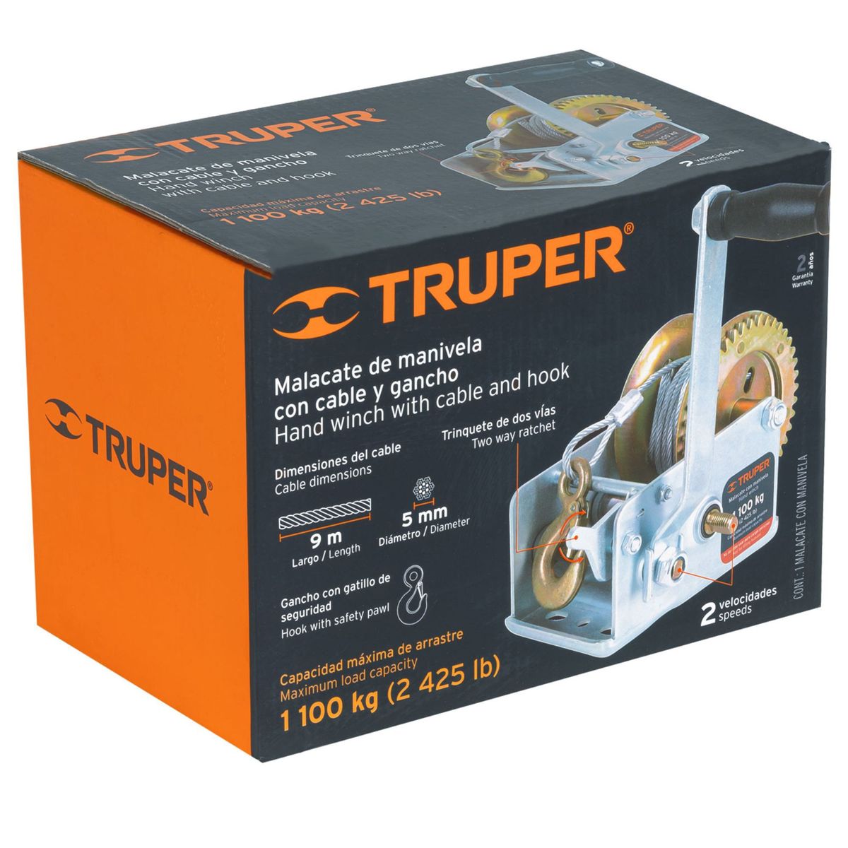 TRUPER - Tecle Templadora ratchet 1100 kg con cable, truper