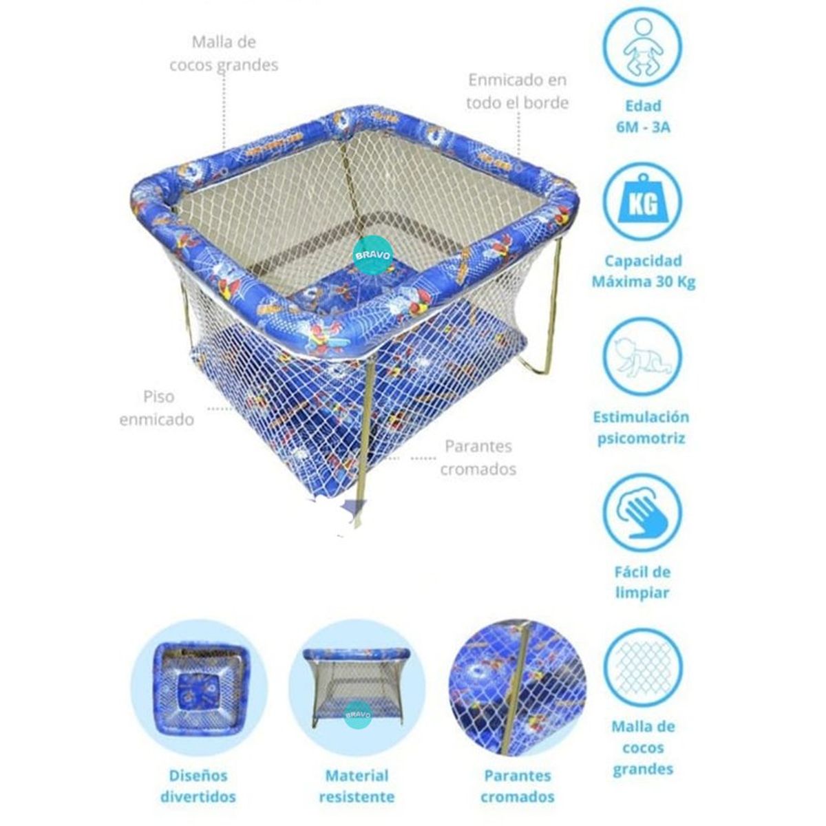 GENERICO - Corral Para Bebes Acolchado Economico Cambrel -Nacional Azul