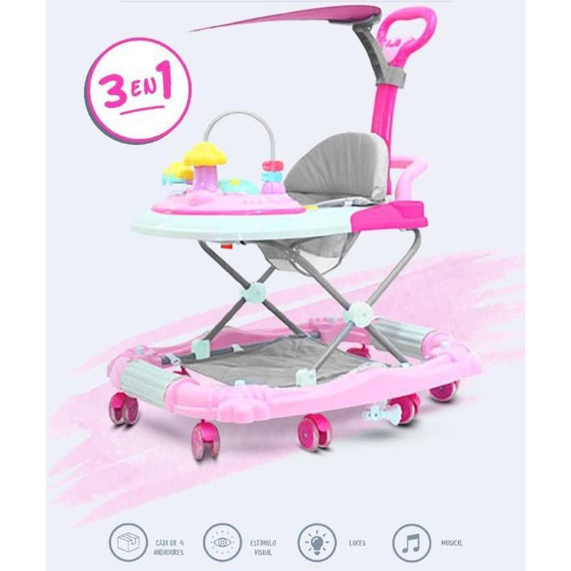 GENERICO - Andador Caminador y Mecedora Para Bebes Sombrilla Rosado