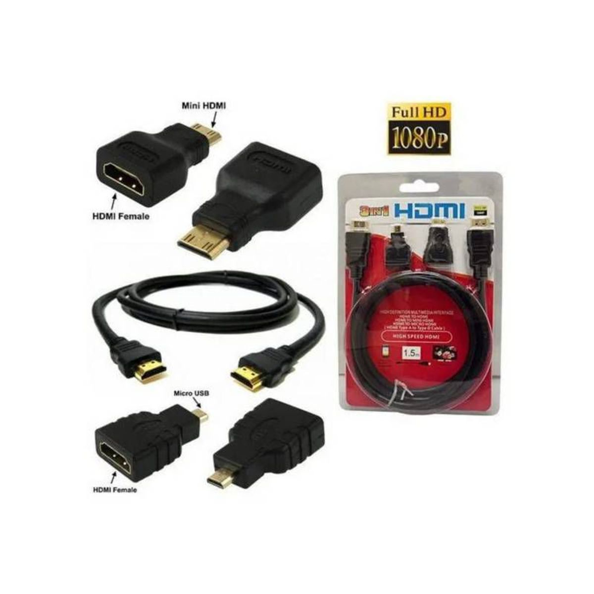 GENERICO - Cable hdmi 3 en 1, hdmi, mini hdmi y micro hdmi