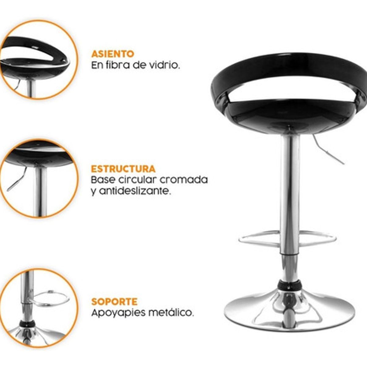 BONNO - Banco Para Bar Aster Giratorio Negro Bonno