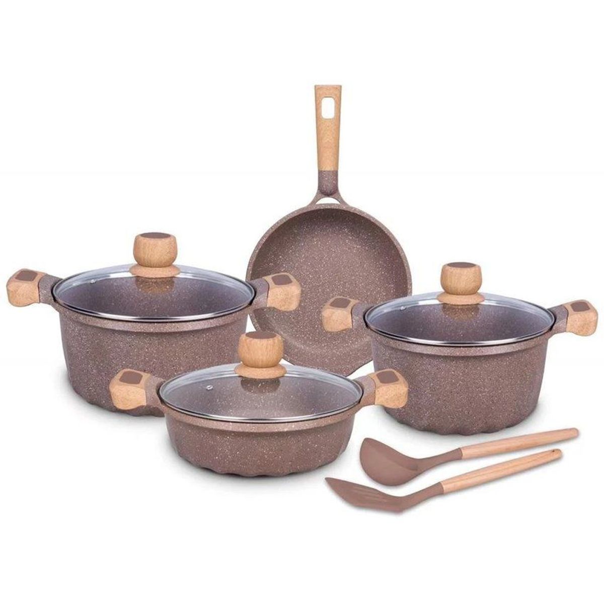 GENERICO - Juego De ollas Roca Volcanica  9 Piezas Marron mgc