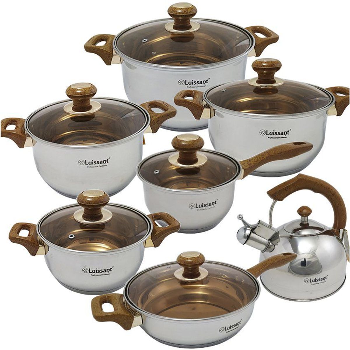 LUISSANT - Juego De Ollas y Tetera Fiorella Acero Inoxidable 14pz Luissant