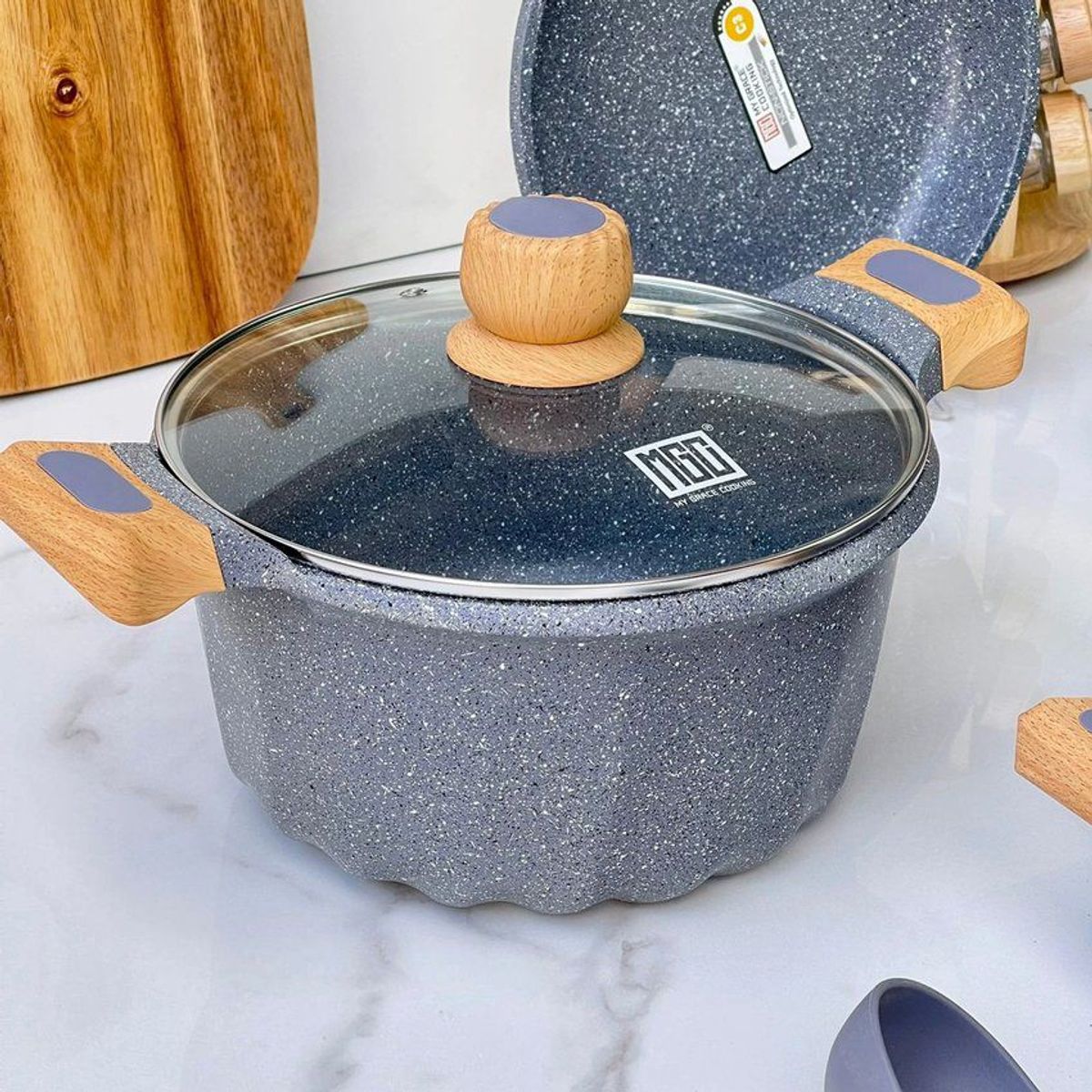 GENERICO - Juego De ollas Roca Volcanica  9 Piezas Gris Mgc