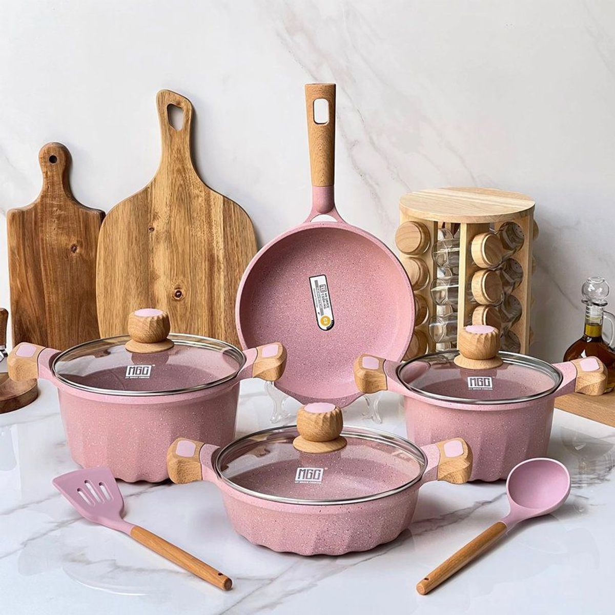 GENERICO - Juego De Ollas Mgc 9 Piezas Rosado Antiadherente