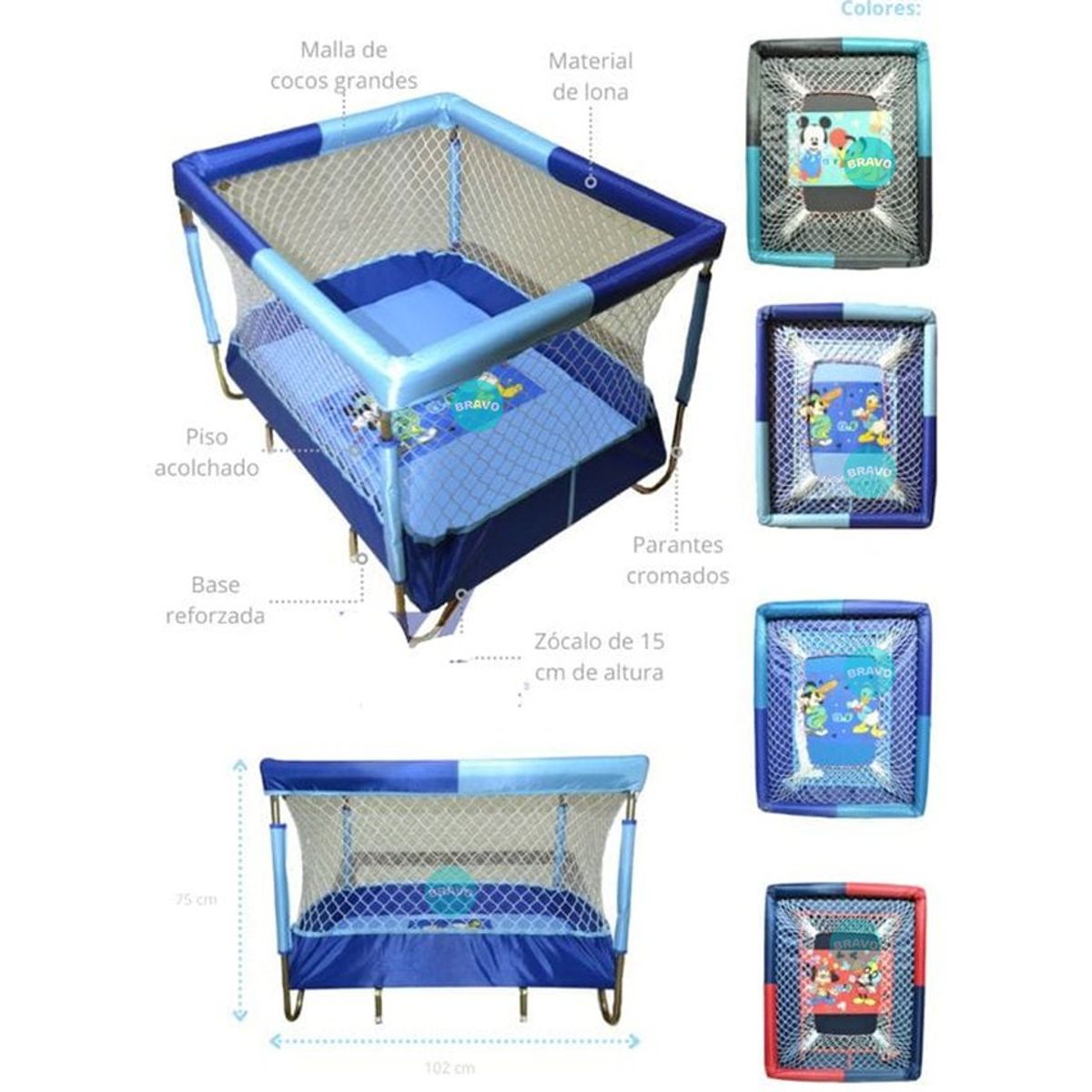 GENERICO - Corral Para Bebes de Lona Acolchado Reforzado Orihuela Azul